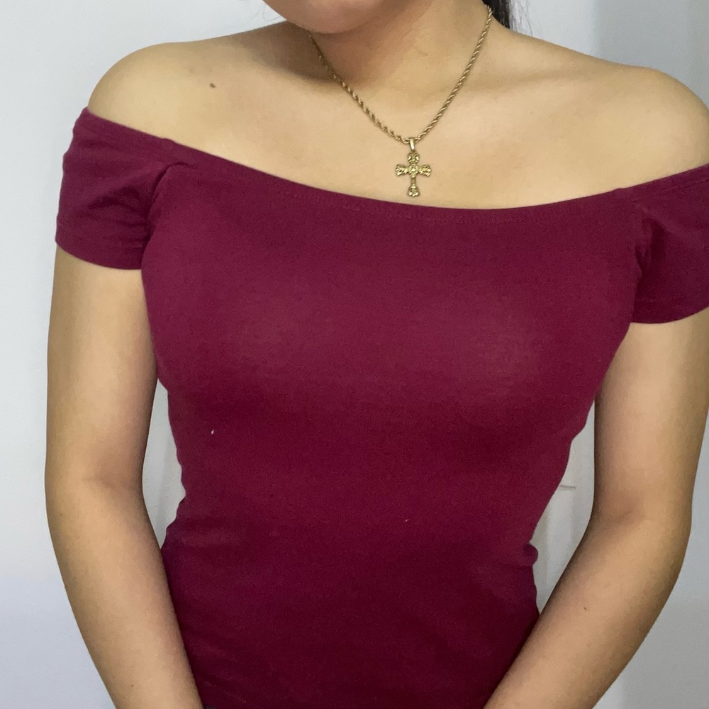 Express Maroon Off the Shoulder Top (S)